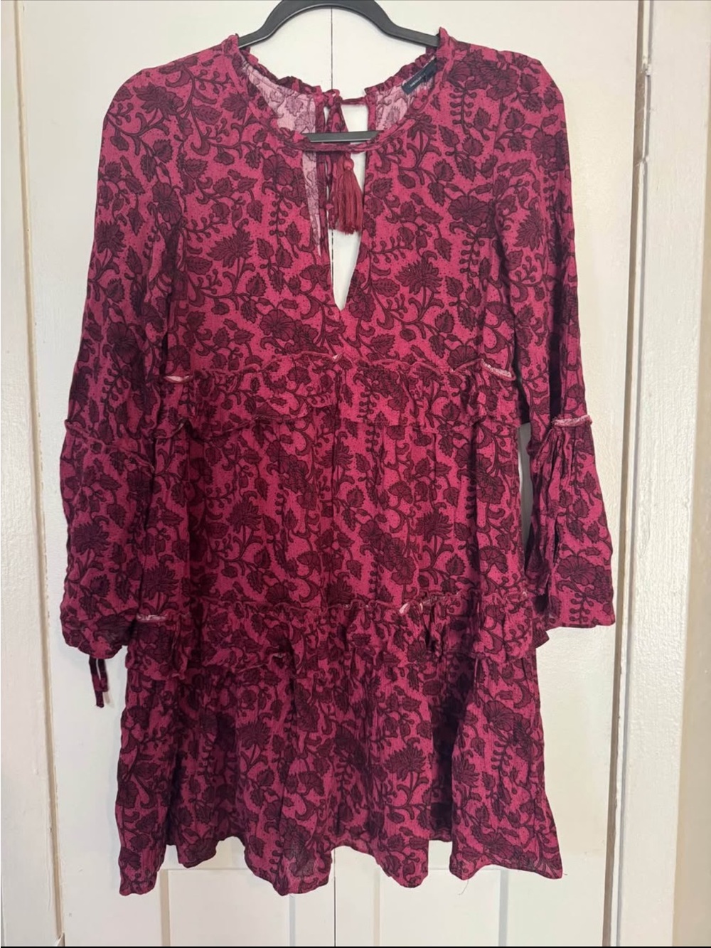 American Eagle Outfitters Burgundy Floral Tie-Front Mini Dress